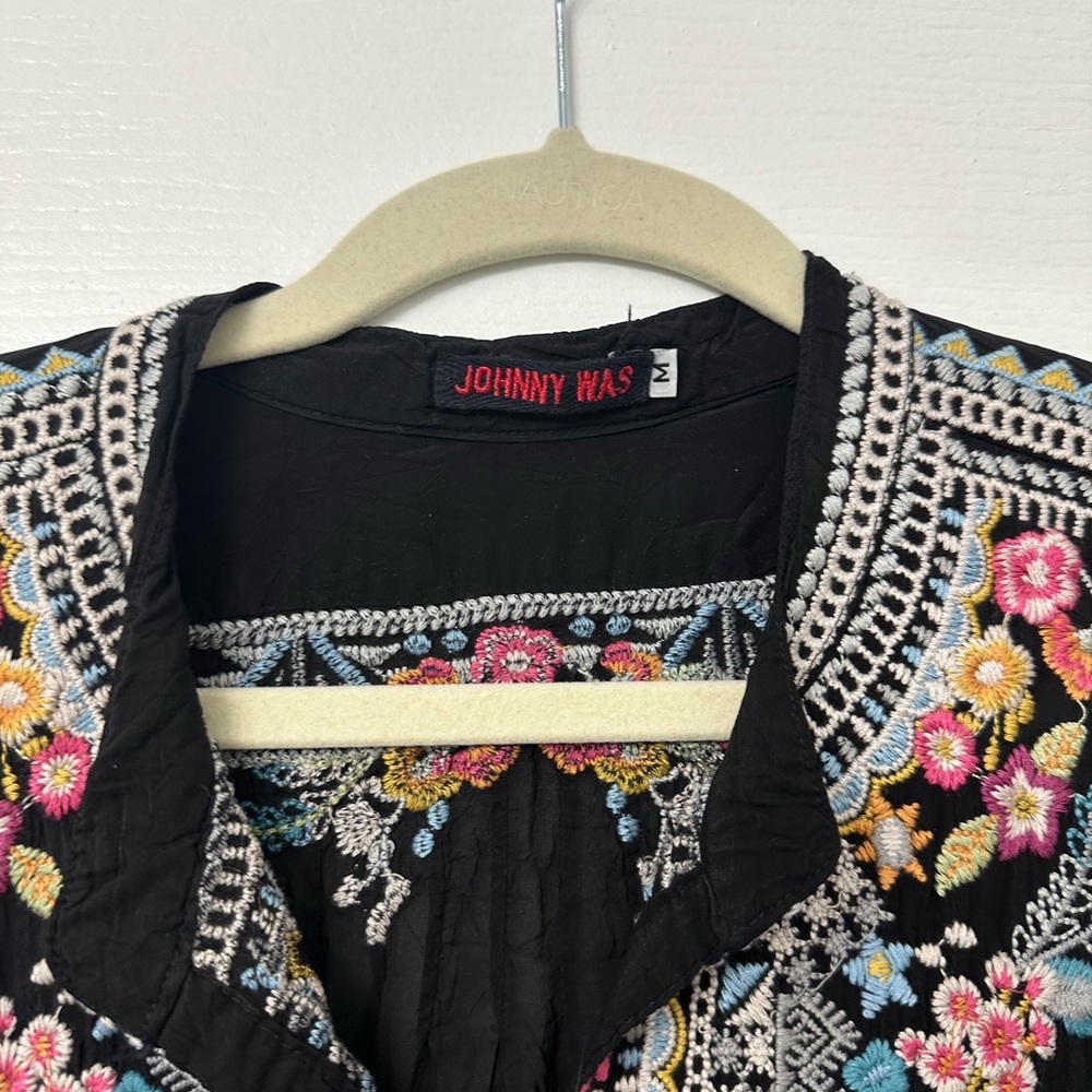 Johnny Was Black Embellished 3/4 Sleeve Blouse - Picture 2 of 3
